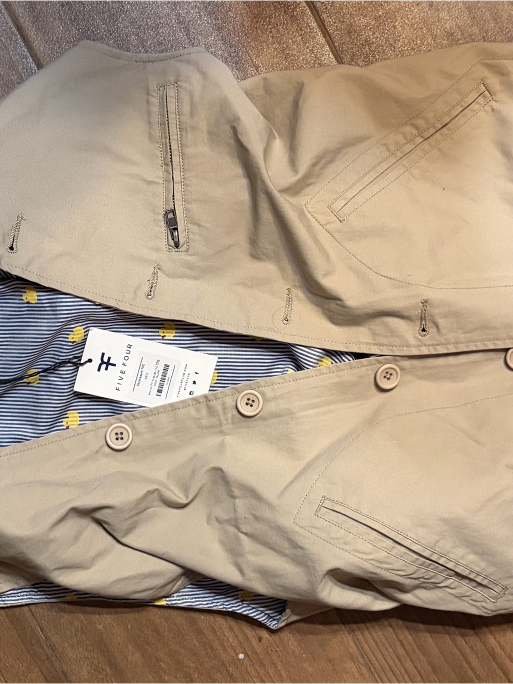 Five Four Beige Classic Trench Coat with Striped Lining